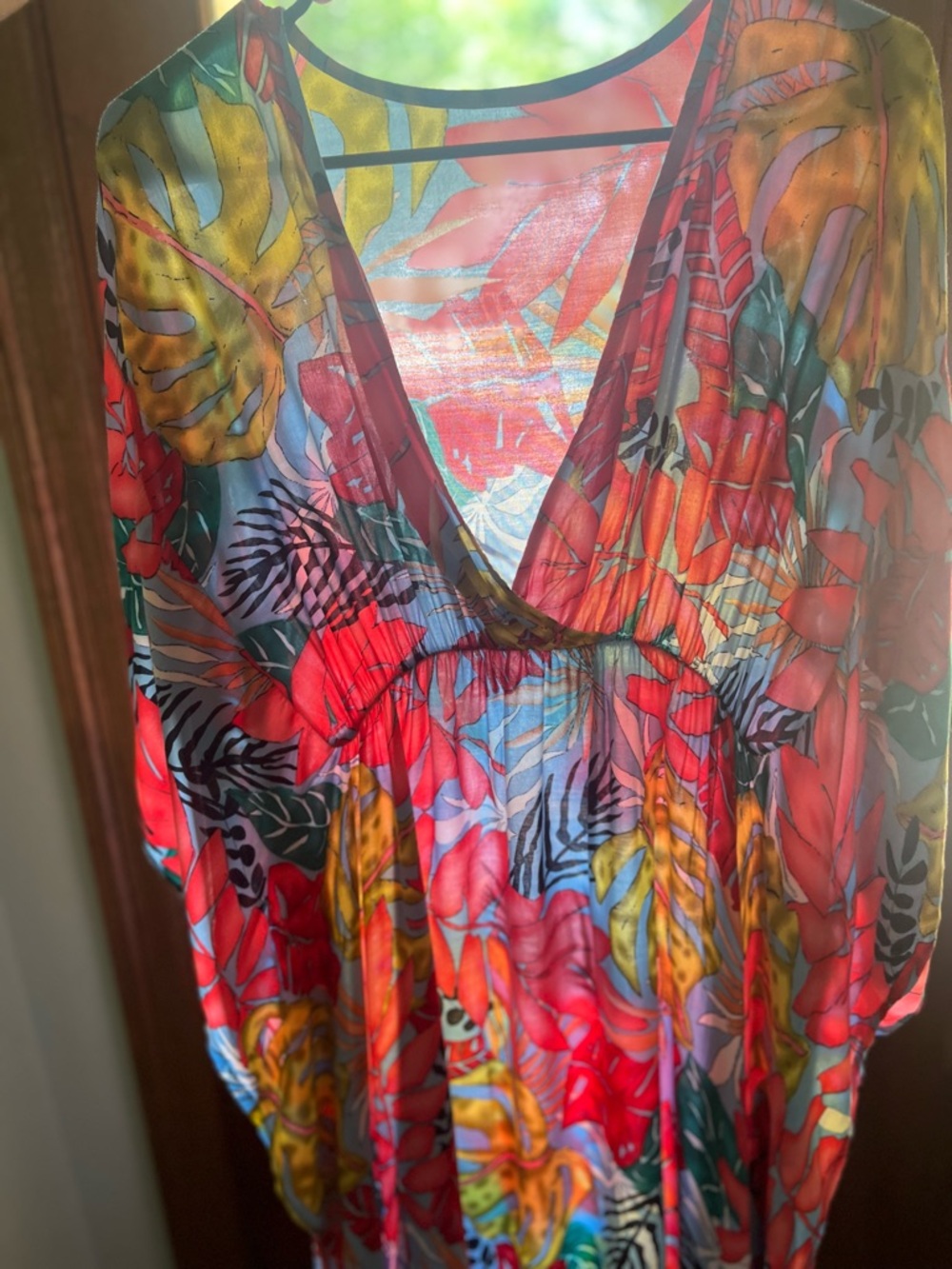 Tropical Maxi Dress Dolman Sleeve Kaftan Boho Resort Cover Up Cruise Vacation - Picture 10 of 10